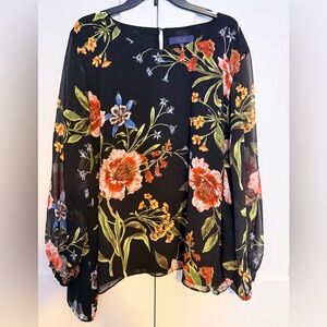 Rachel Black Top with Vibrant Floral Patterns